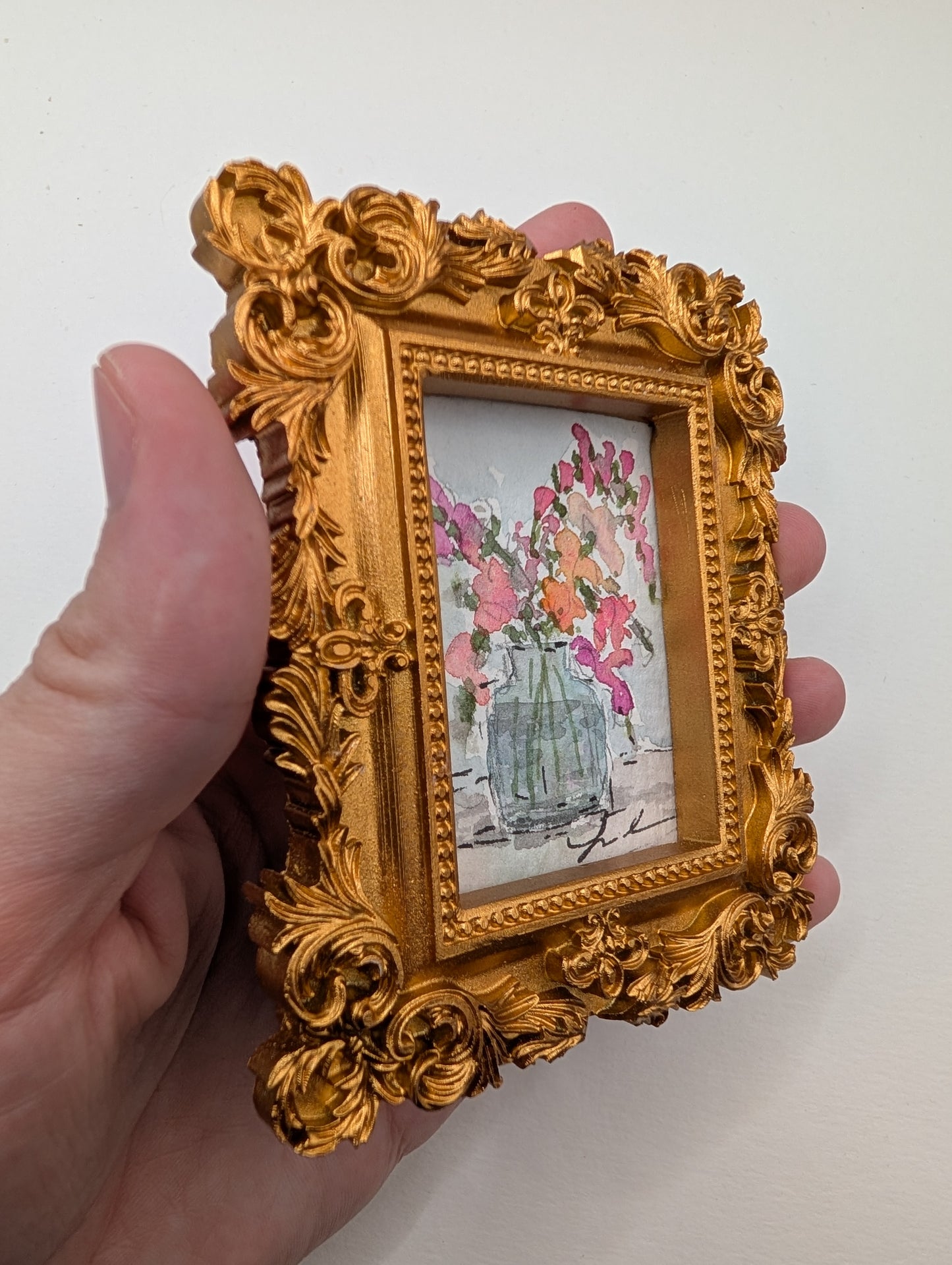 Mini Vase of Flowers Painting - Original Watercolor Art by Lora Cavallin