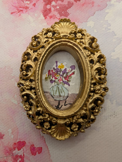 Mini Vase with Flowers Painting - Original Watercolor Art by Lora Cavallin