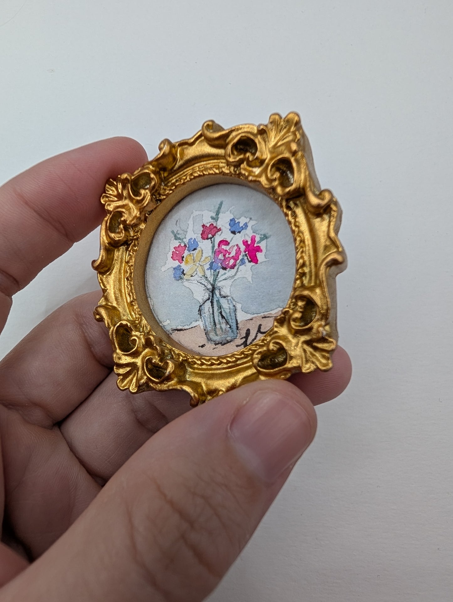 Mini Vase of Flowers Painting - Original Watercolor Art by Lora Cavallin