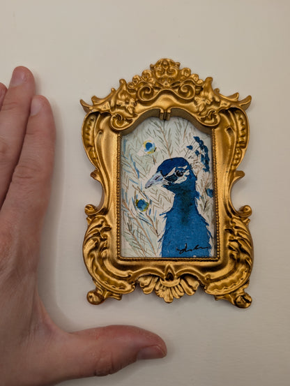 Mini Peacock Painting - Original Watercolor Art by Lora Cavallin