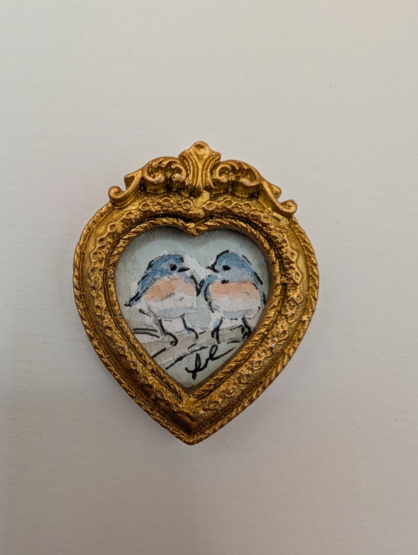 Mini Bluebirds in Love Painting - Original Watercolor Art by Lora Cavallin