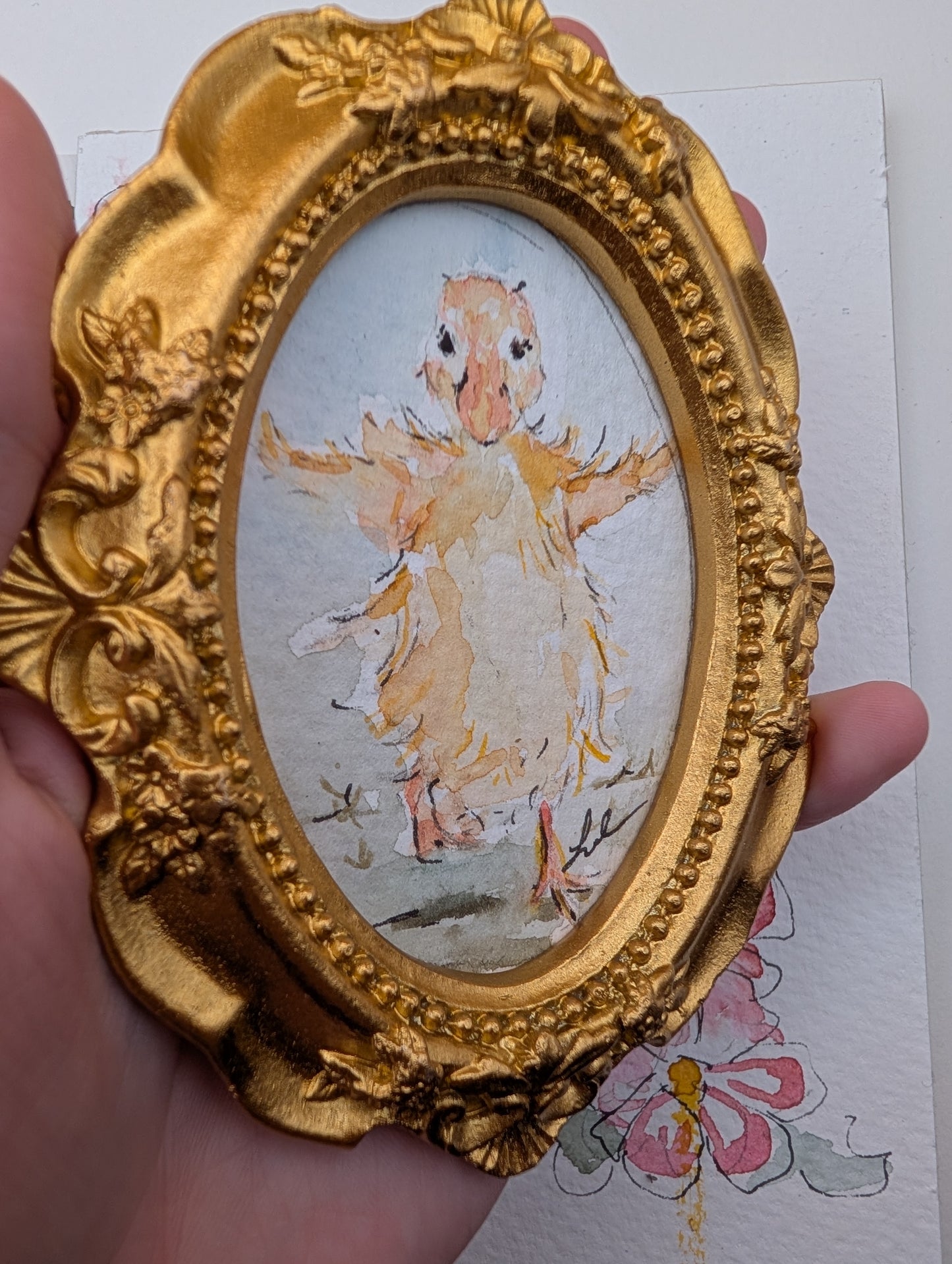 Mini Duck Painting - Original Watercolor Art by Lora Cavallin