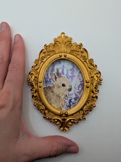 Mini Baby Bunny Painting - Original Watercolor Art by Lora Cavallin