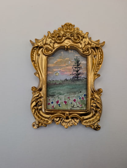 Mini Landscape Painting - Original Watercolor Art by Lora Cavallin
