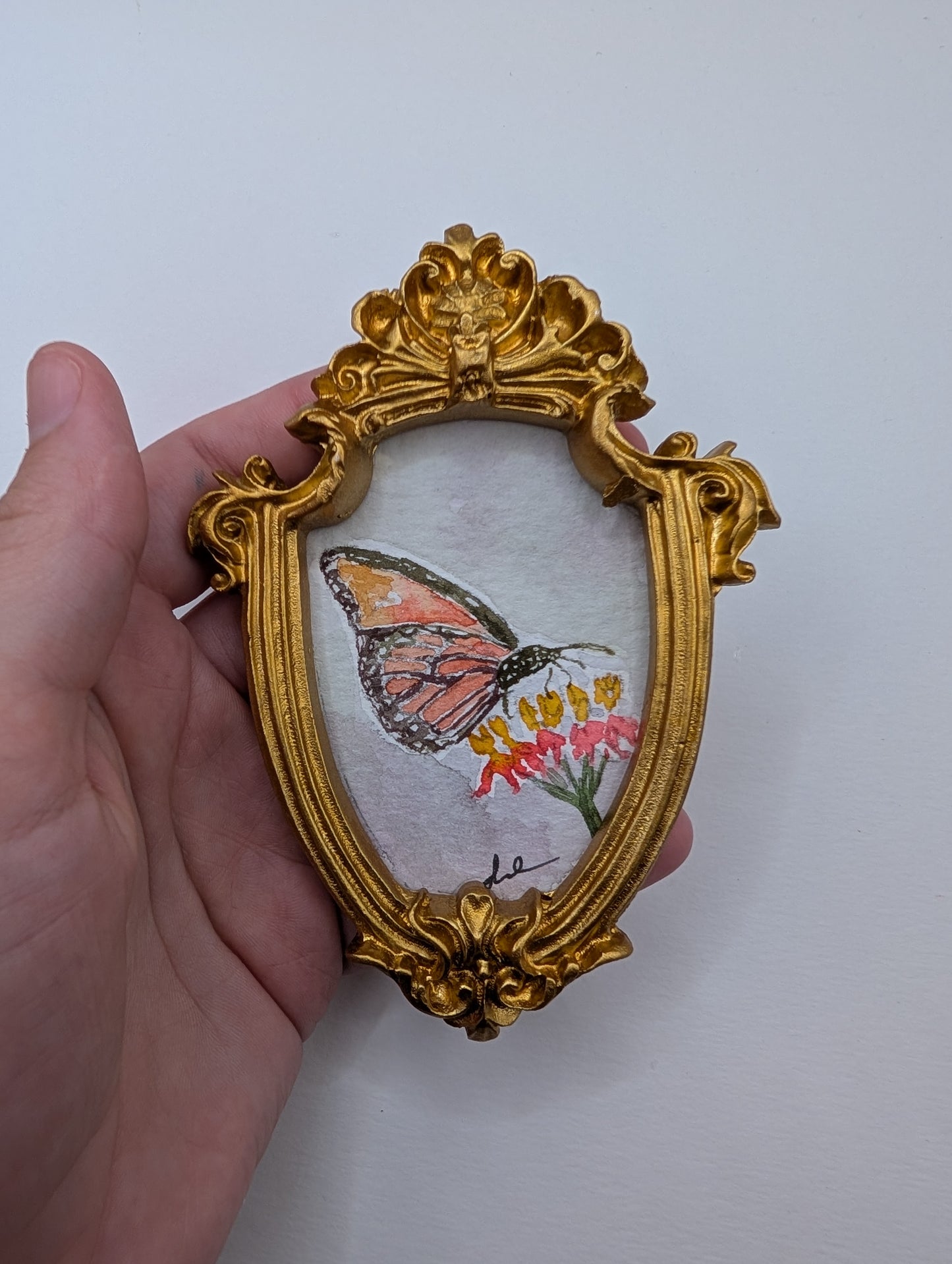 Mini Butterfly on Flower Painting - Original Watercolor Art by Lora Cavallin