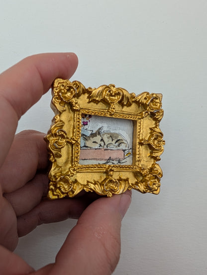 Mini Sleeping Cat Painting - Original Watercolor Art by Lora Cavallin