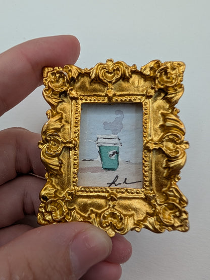 Mini Cup of Coffee Painting - Original Watercolor Art by Lora Cavallin