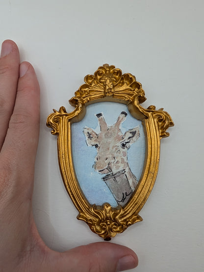 Mini Giraffe with Drink Painting - Original Watercolor Art by Lora Cavallin
