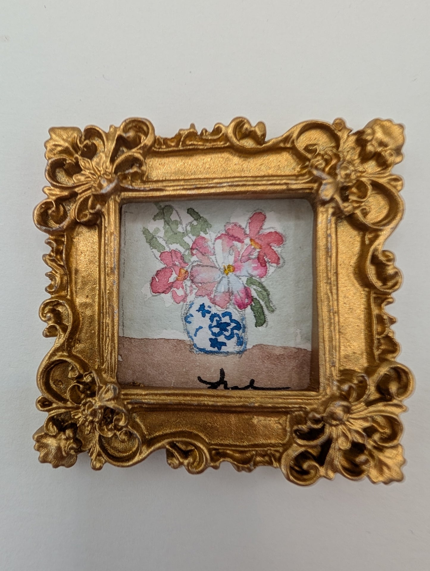 Mini Vase of Flowers Painting - Original Watercolor Art by Lora Cavallin