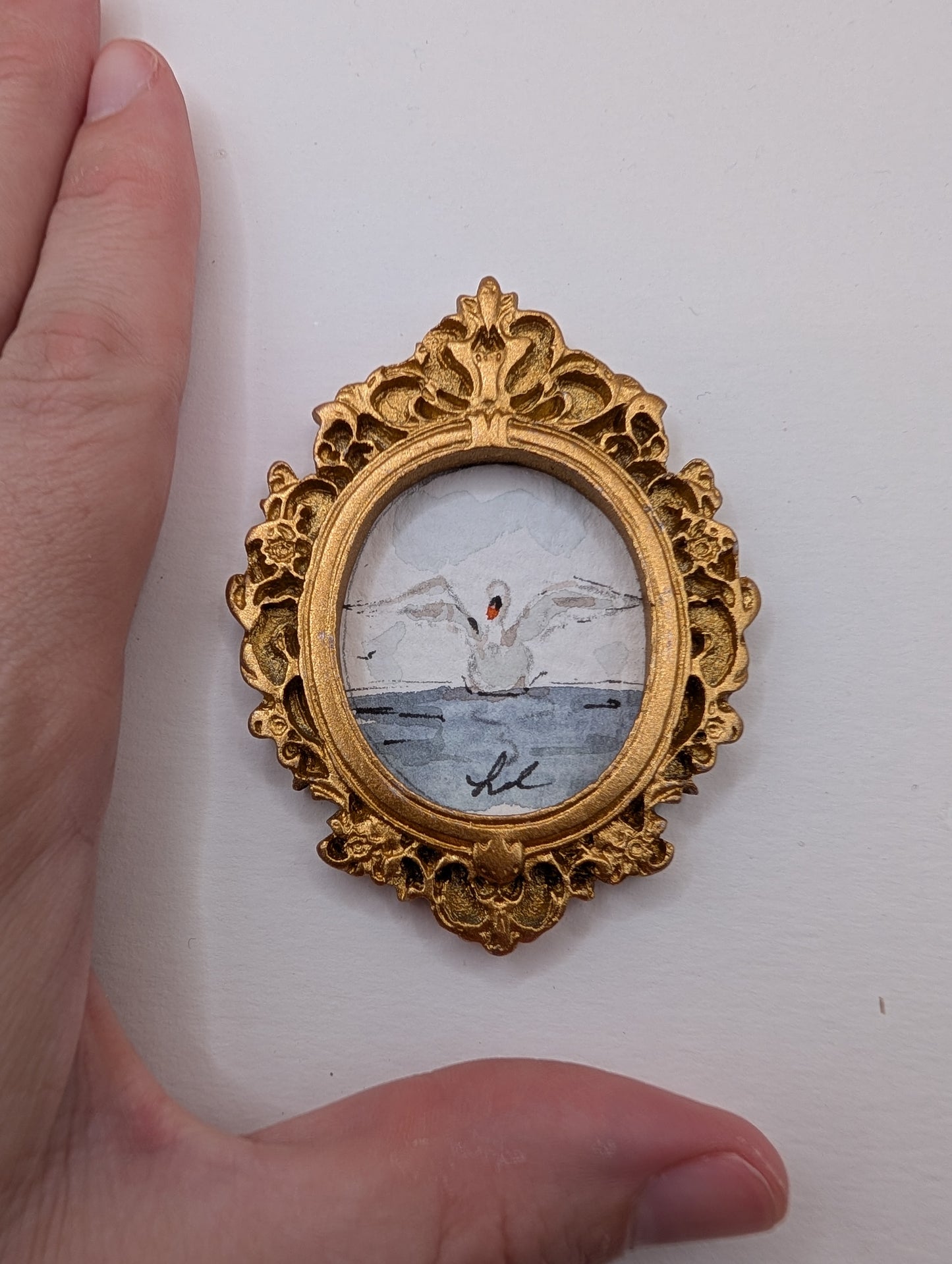 Mini Swan Painting - Original Watercolor Art by Lora Cavallin