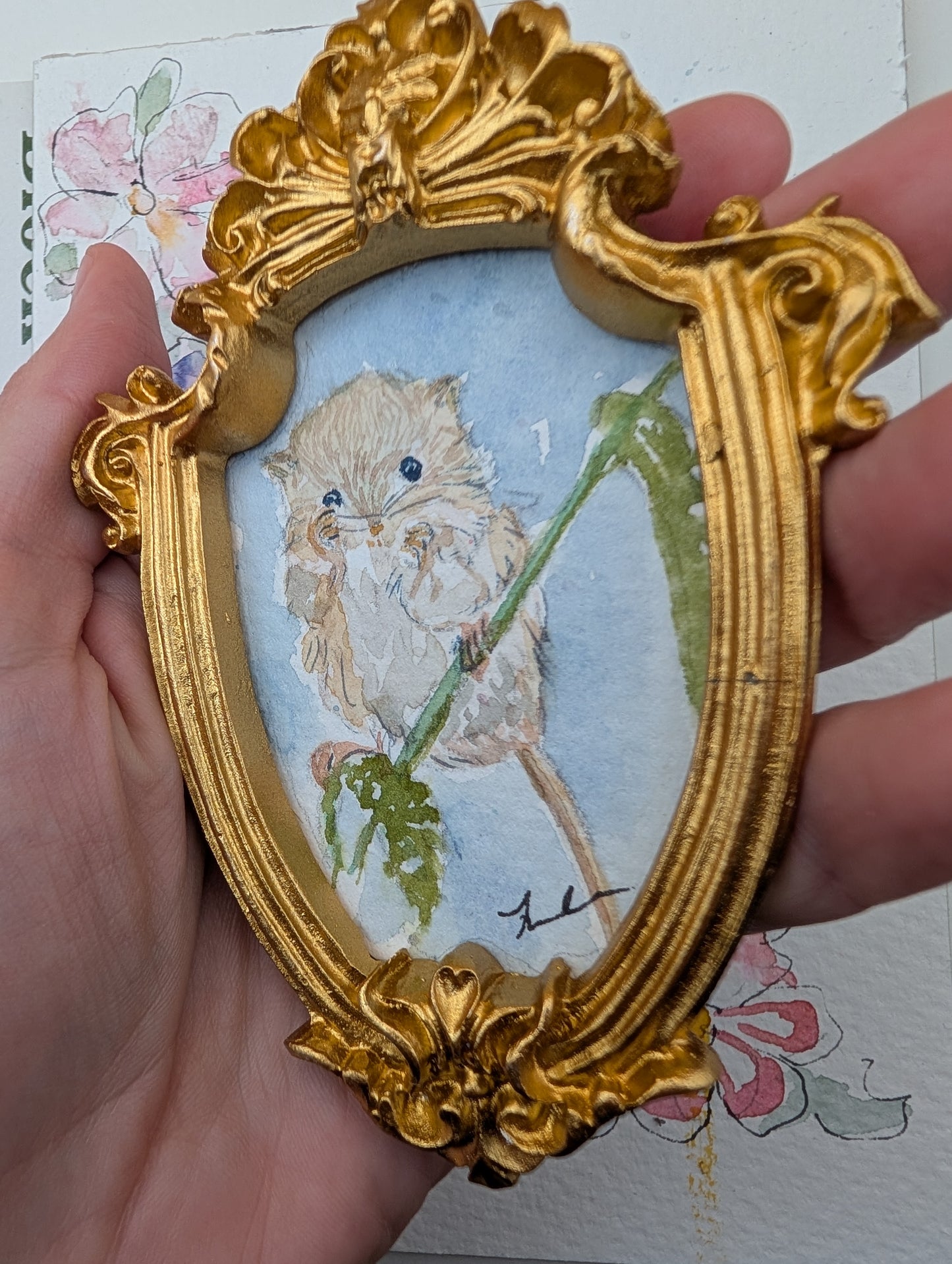 Mini Field Mouse Painting - Original Watercolor Art by Lora Cavallin