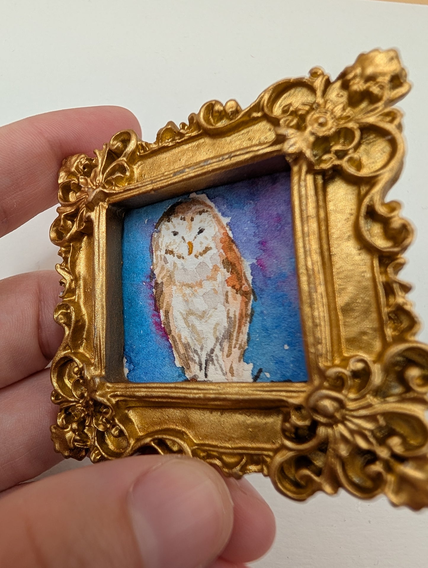 Mini Owl Painting - Original Watercolor Art by Lora Cavallin