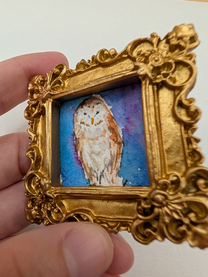 Mini Owl Painting - Original Watercolor Art by Lora Cavallin