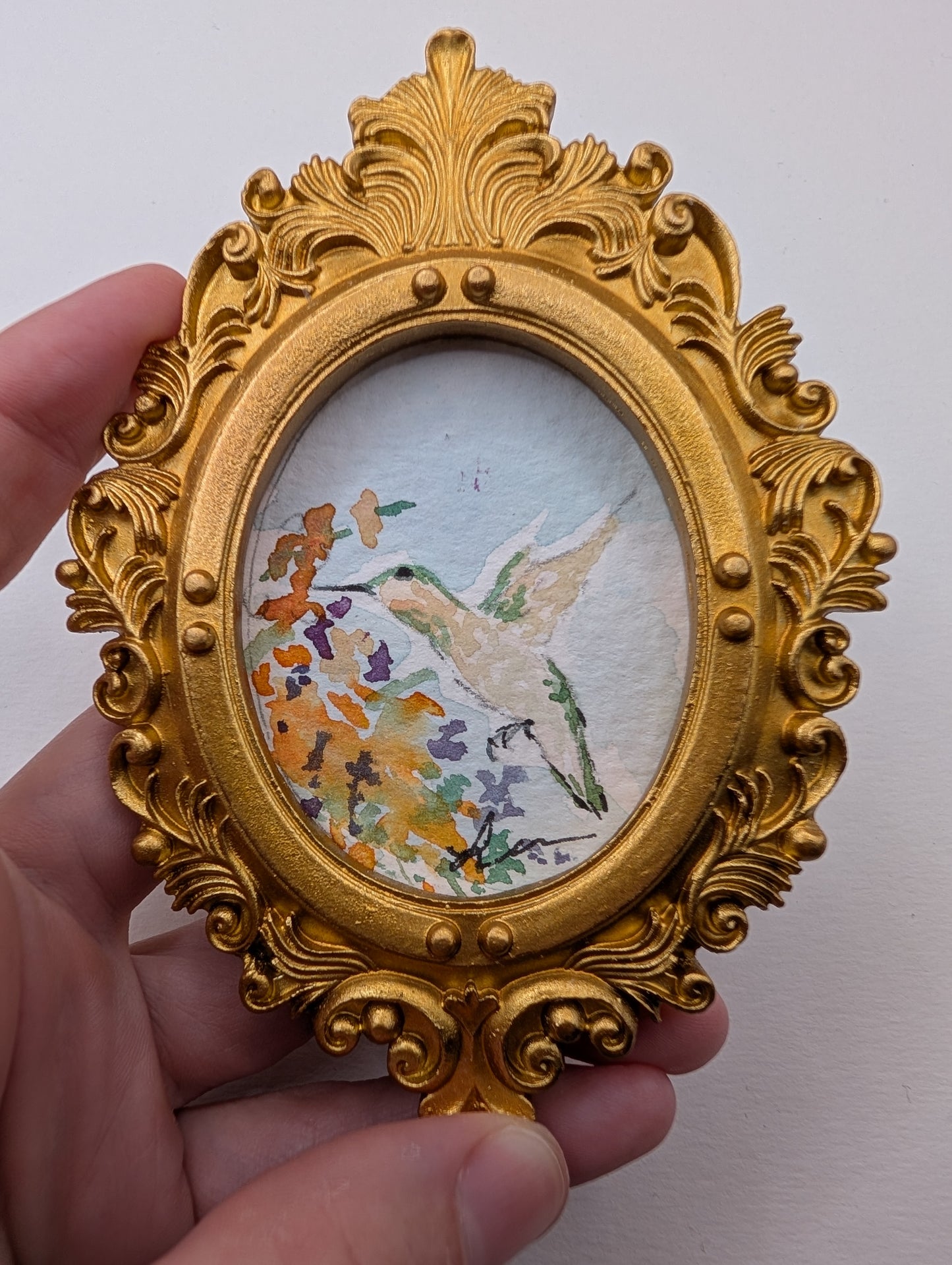 Mini Hummingbird Painting - Original Watercolor Art by Lora Cavallin