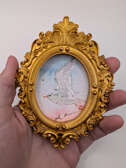 Mini Seagull Painting - Original Watercolor Art by Lora Cavallin