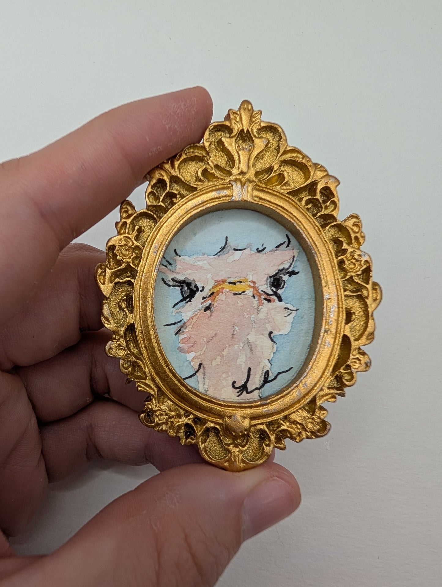 Mini Ostrich Painting - Original Watercolor Art by Lora Cavallin