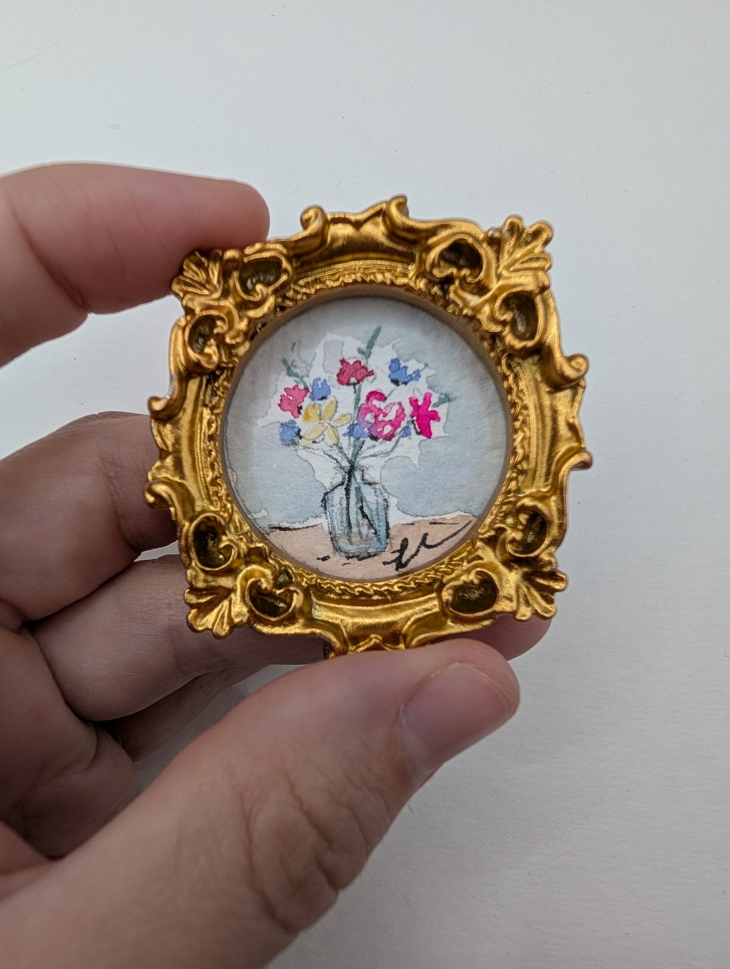 Mini Vase of Flowers Painting - Original Watercolor Art by Lora Cavallin