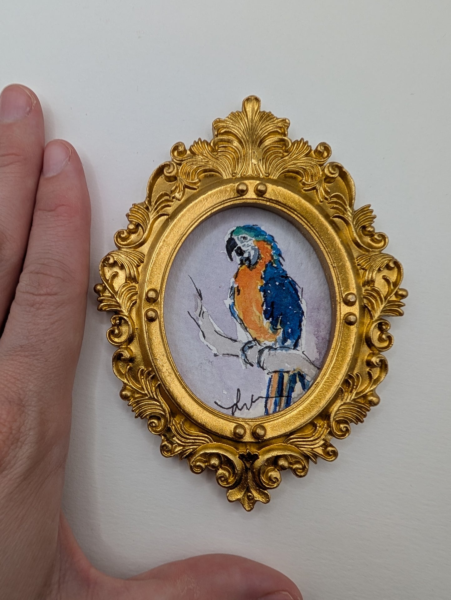 Mini Parrot Painting - Original Watercolor Art by Lora Cavallin