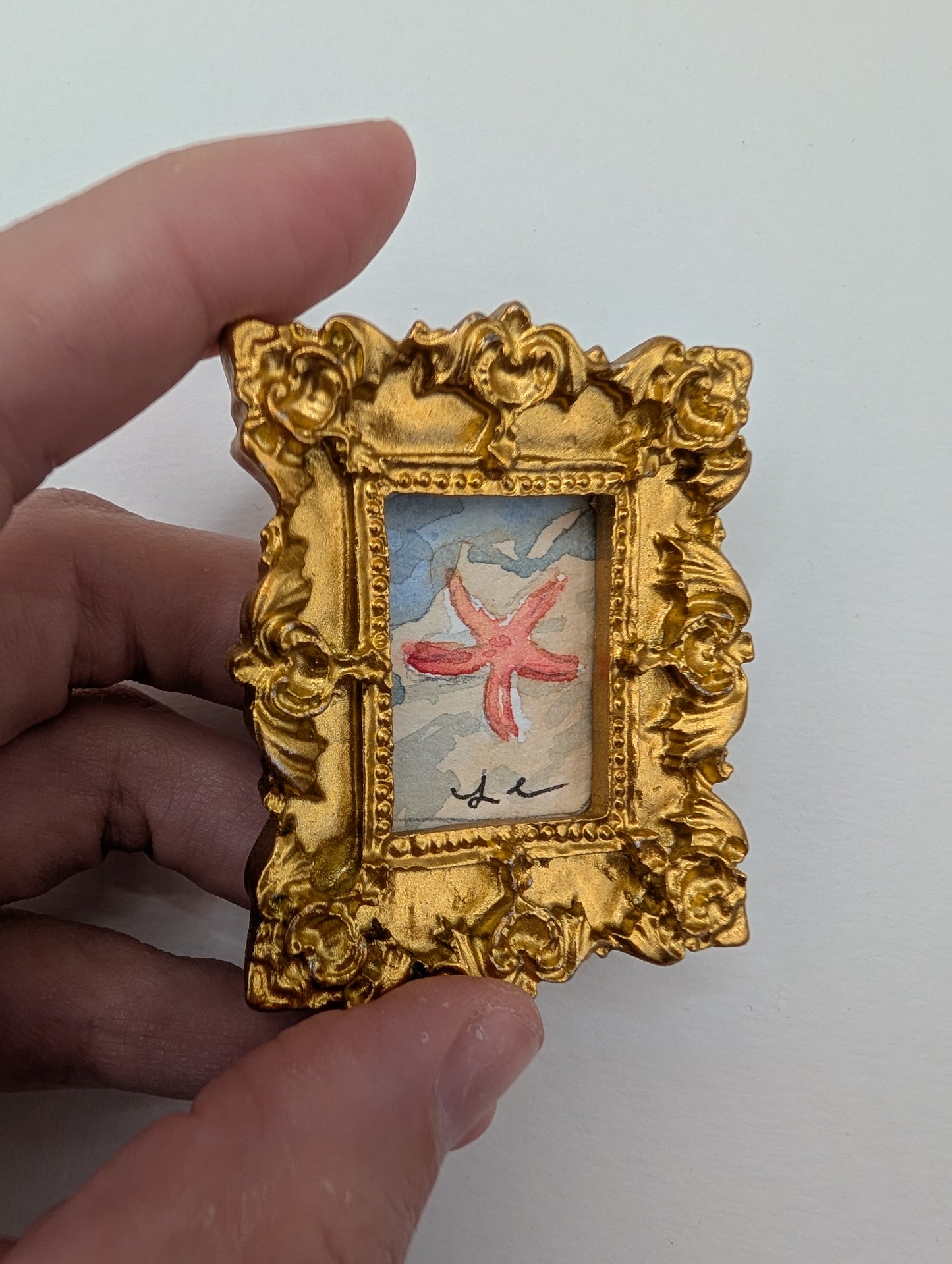 Mini Starfish Painting - Original Watercolor Art by Lora Cavallin