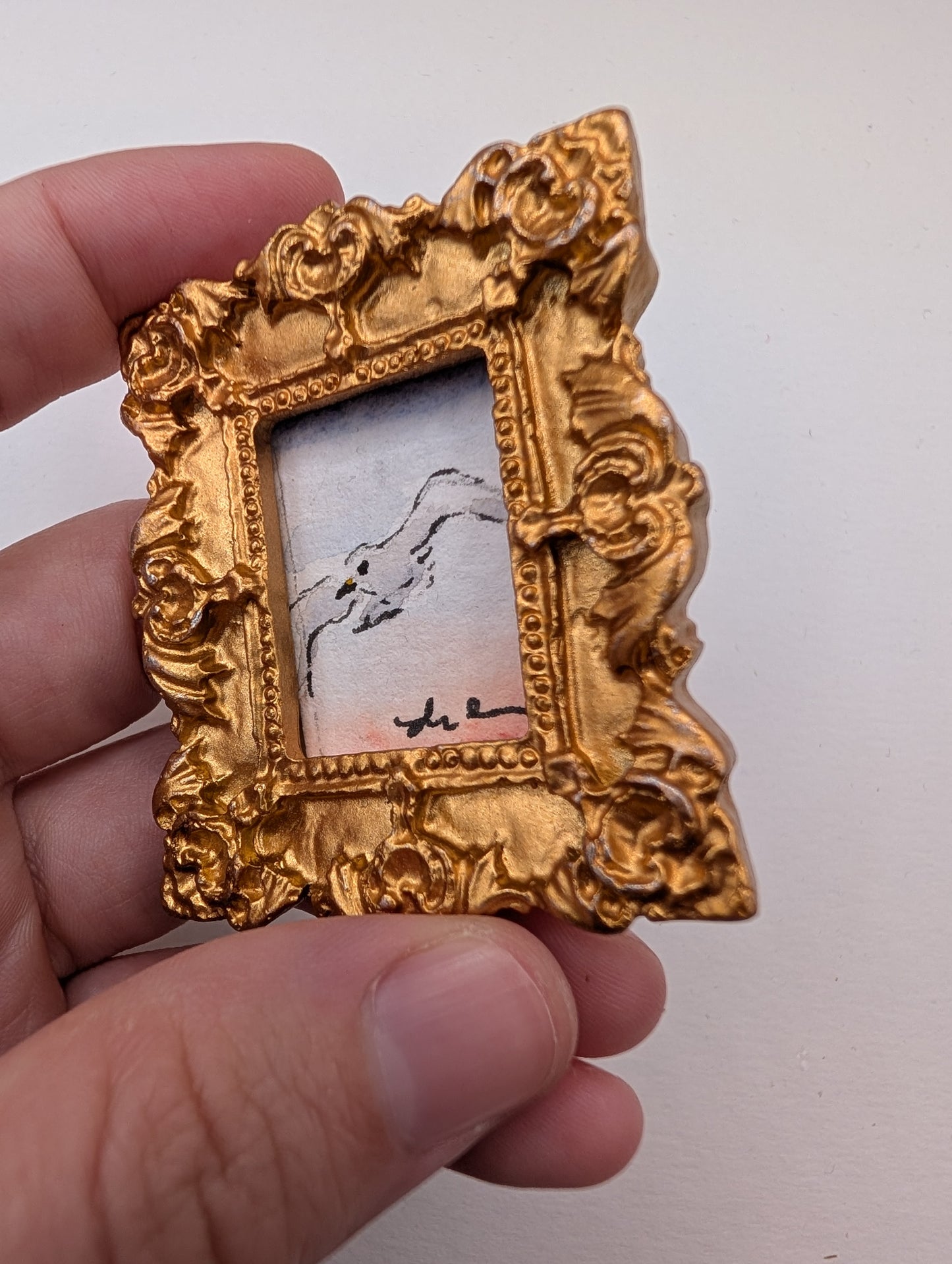 Mini Seagull Painting - Original Watercolor Art by Lora Cavallin