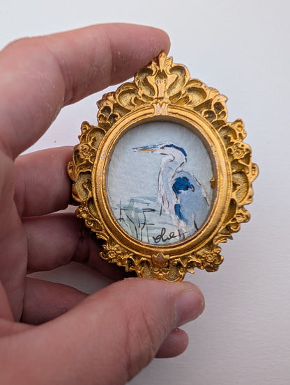 Mini Blue Heron Painting - Original Watercolor Art by Lora Cavallin