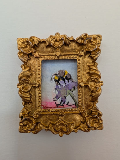 Mini Bee on Flower Painting - Original Watercolor Art by Lora Cavallin