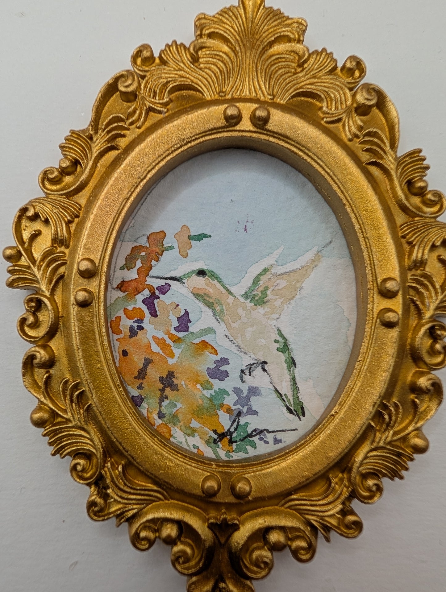 Mini Hummingbird Painting - Original Watercolor Art by Lora Cavallin