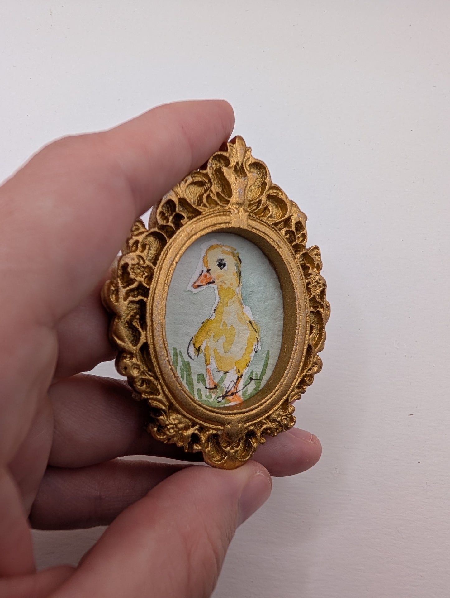 Mini Baby Duck Painting - Original Watercolor Art by Lora Cavallin