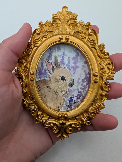 Mini Baby Bunny Painting - Original Watercolor Art by Lora Cavallin