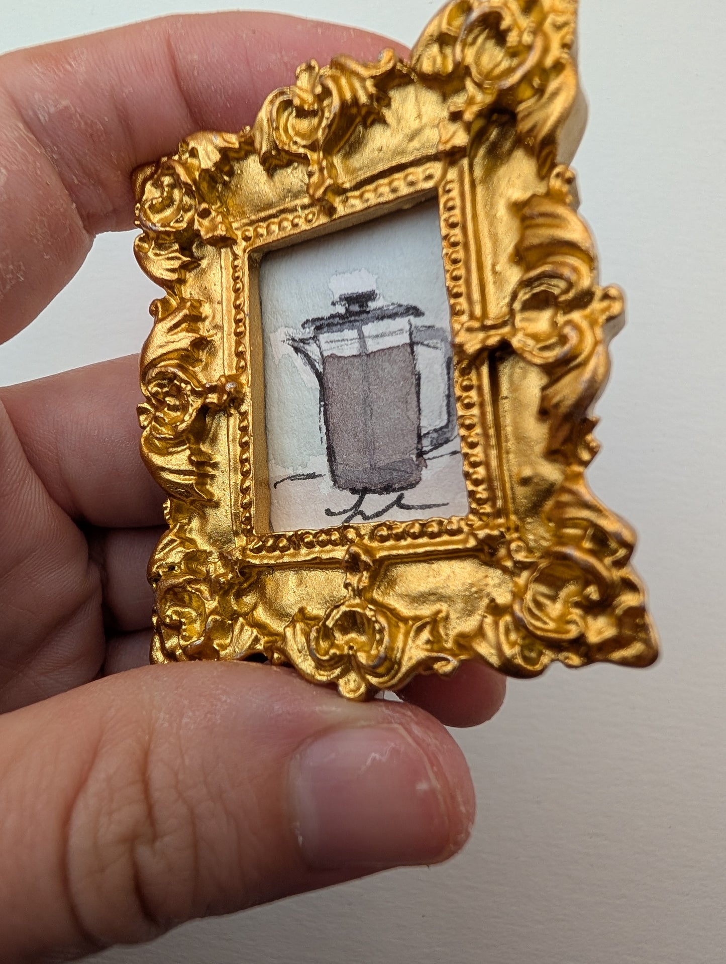 Mini French Press Coffee Painting - Original Watercolor Art by Lora Cavallin