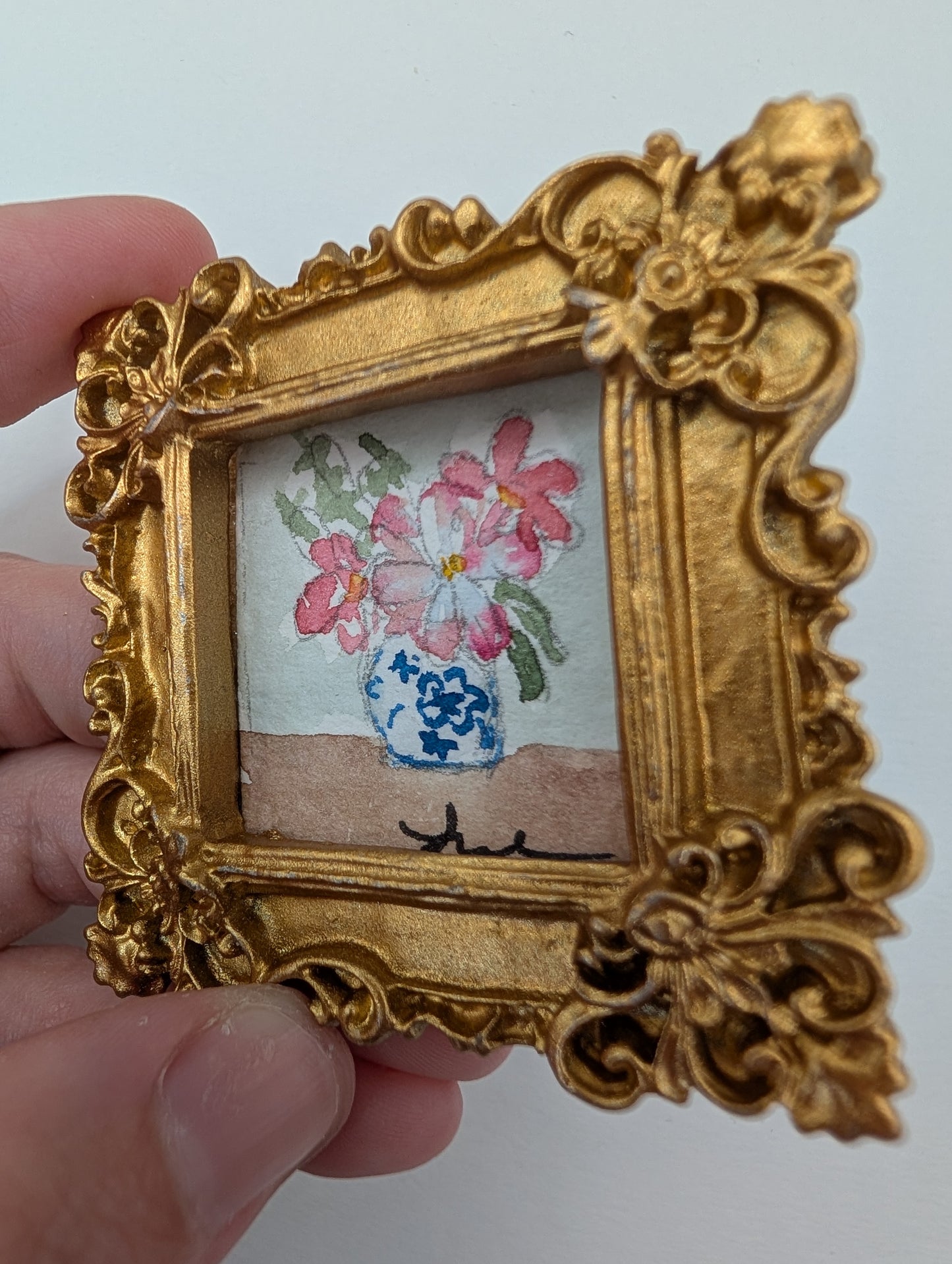 Mini Vase of Flowers Painting - Original Watercolor Art by Lora Cavallin
