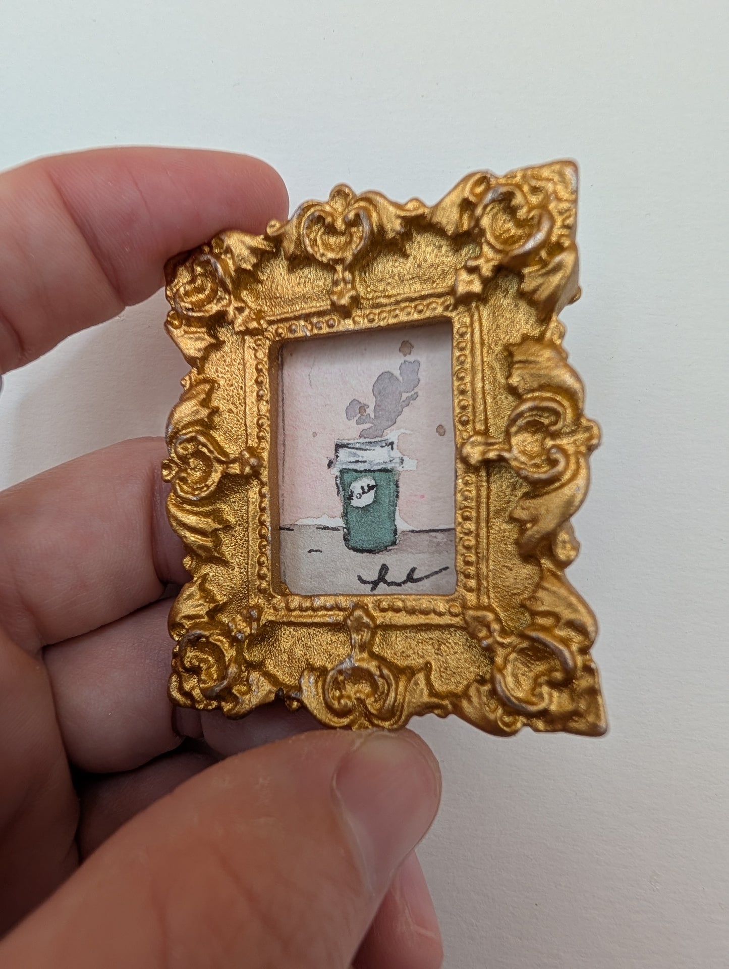 Mini Cup of Coffee Painting - Original Watercolor Art by Lora Cavallin