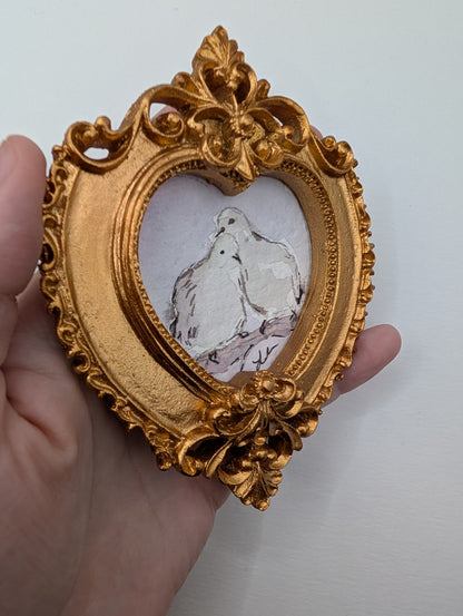 Mini Doves in Love Painting - Original Watercolor Art by Lora Cavallin