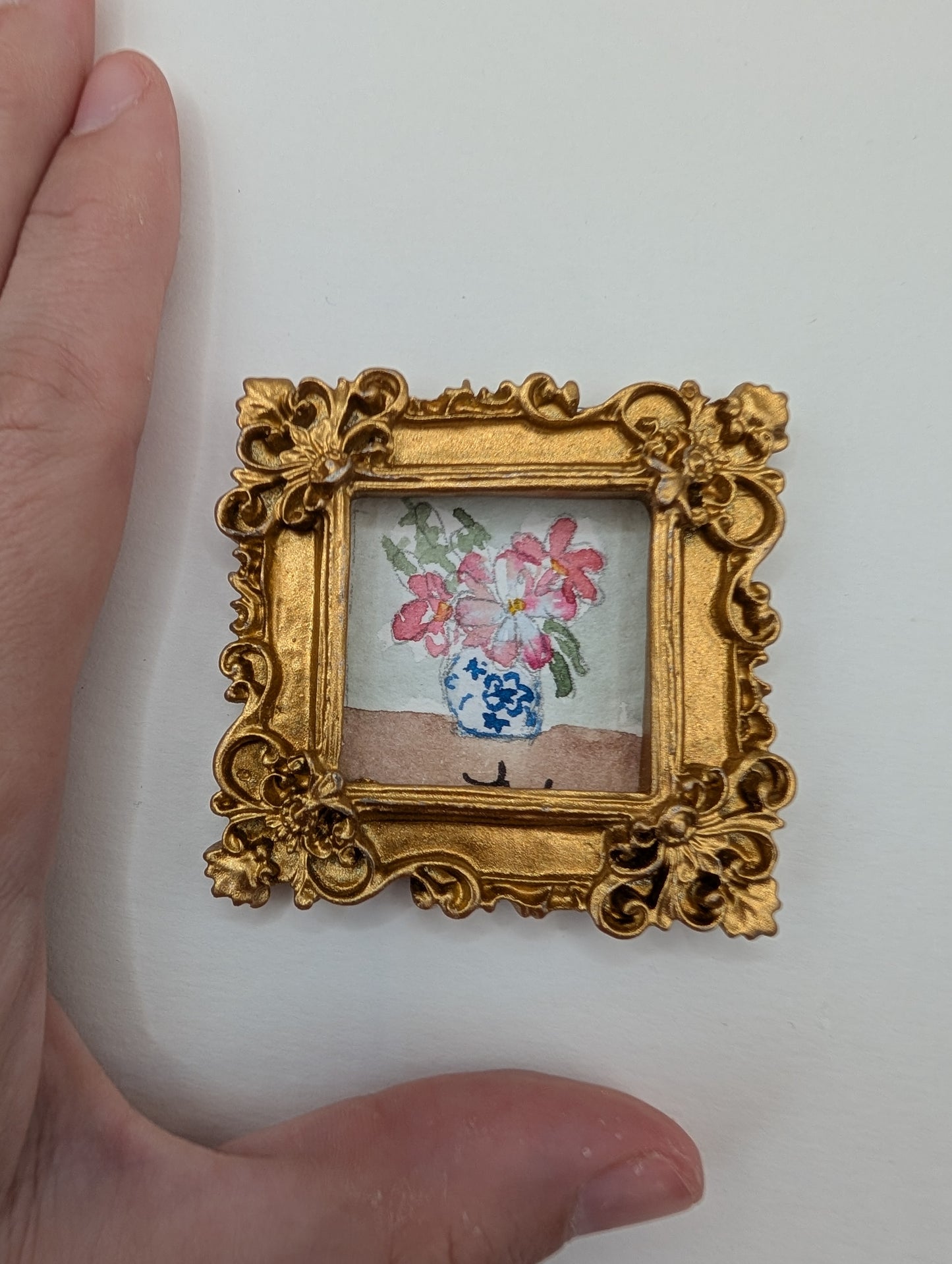Mini Vase of Flowers Painting - Original Watercolor Art by Lora Cavallin