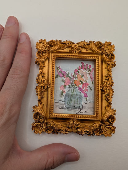 Mini Vase of Flowers Painting - Original Watercolor Art by Lora Cavallin