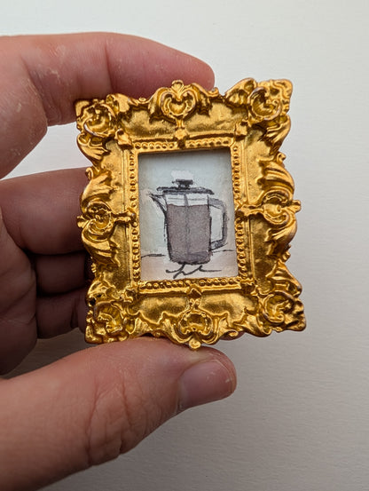 Mini French Press Coffee Painting - Original Watercolor Art by Lora Cavallin