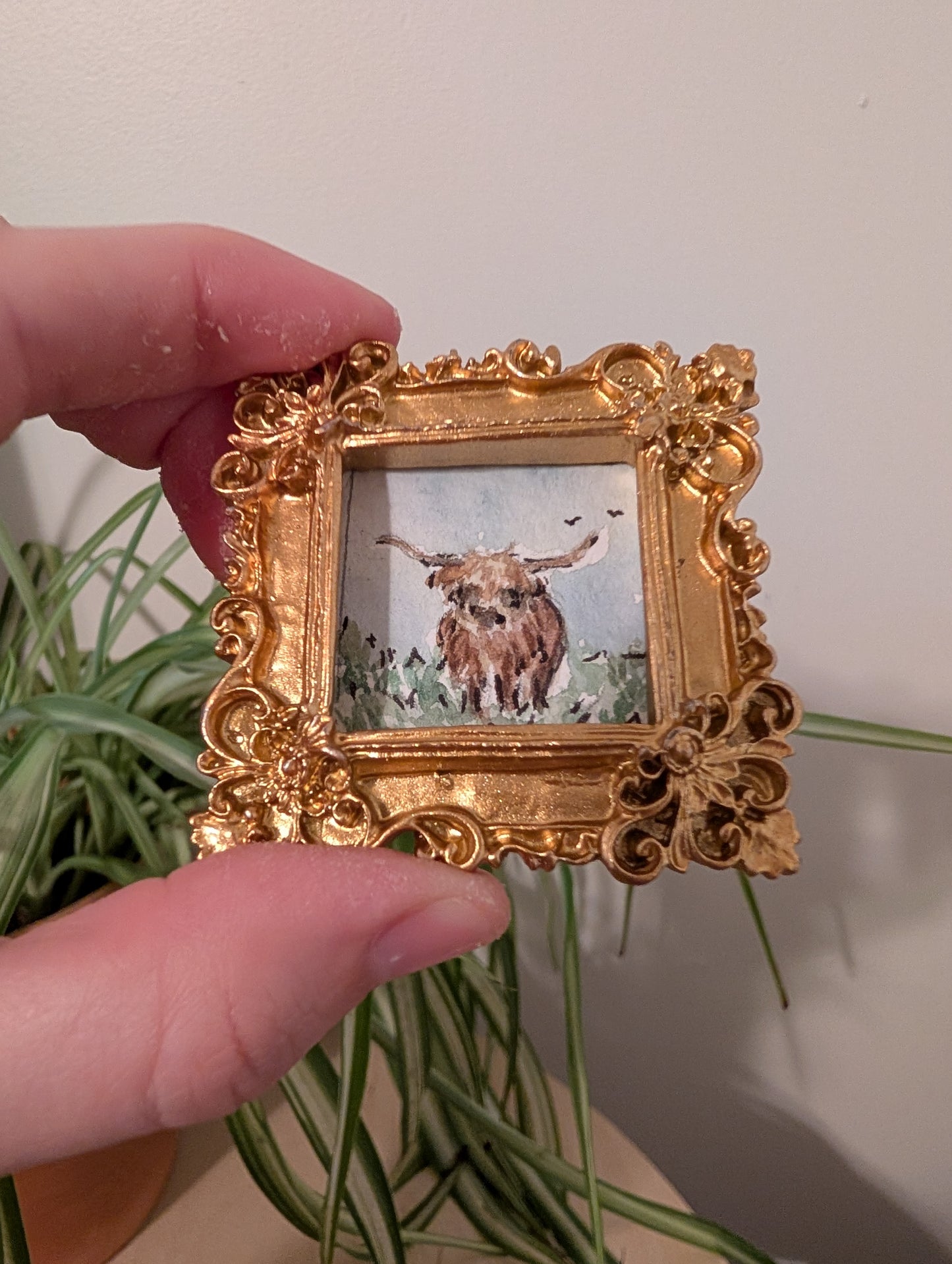 Mini Highland Cow Painting - Original Watercolor Art by Lora Cavallin