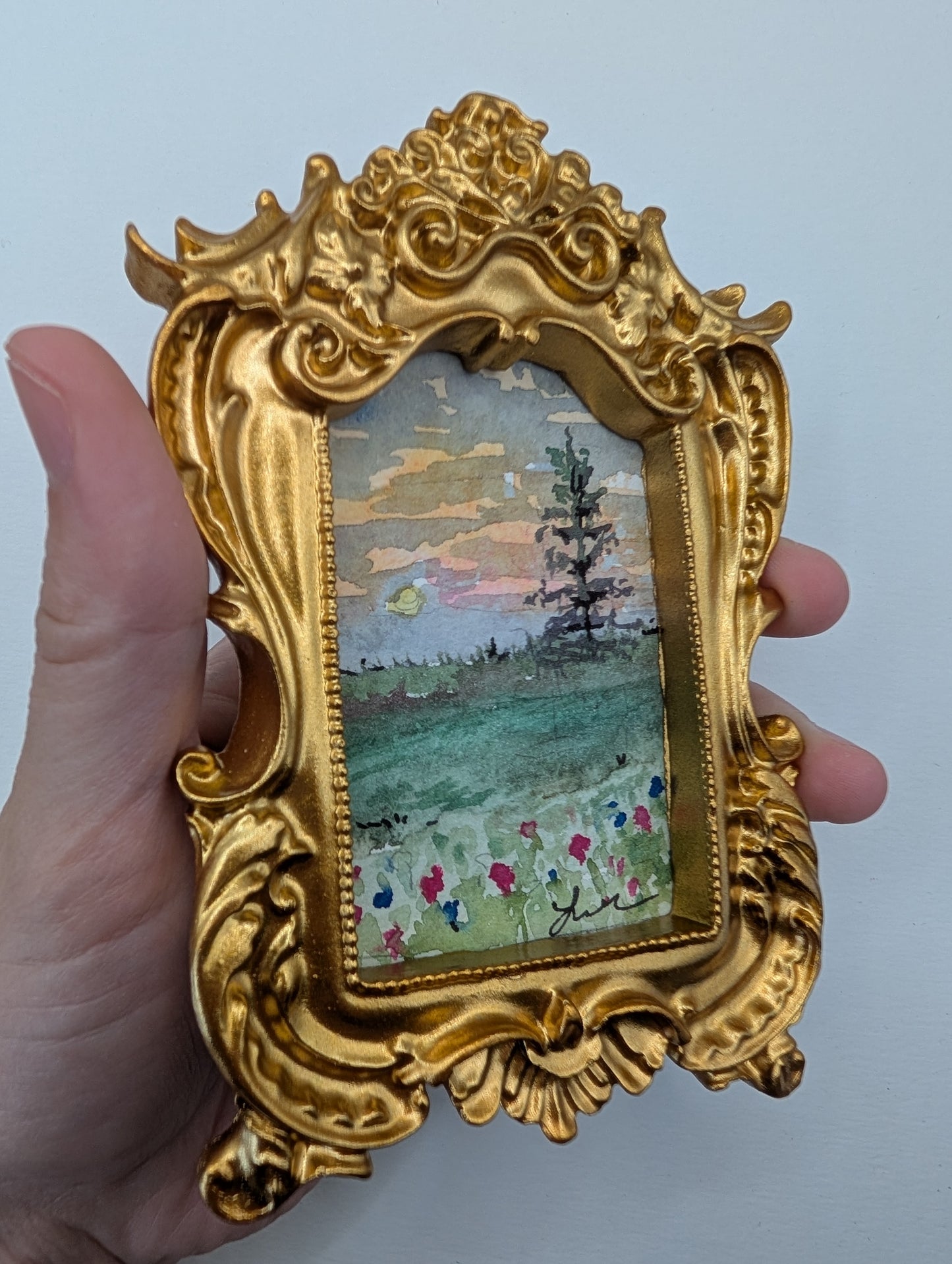 Mini Landscape Painting - Original Watercolor Art by Lora Cavallin