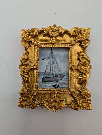 Mini Sailboat Painting - Original Watercolor Art by Lora Cavallin