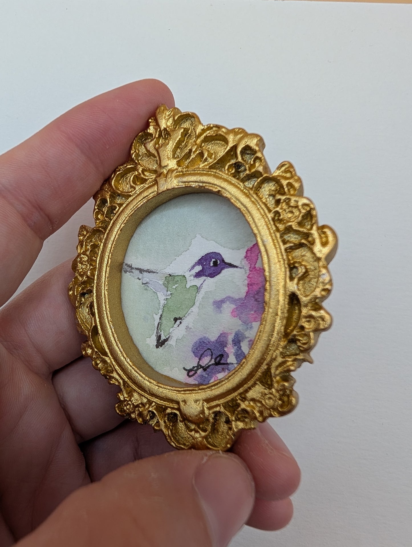 Mini Hummingbird Painting - Original Watercolor Art by Lora Cavallin