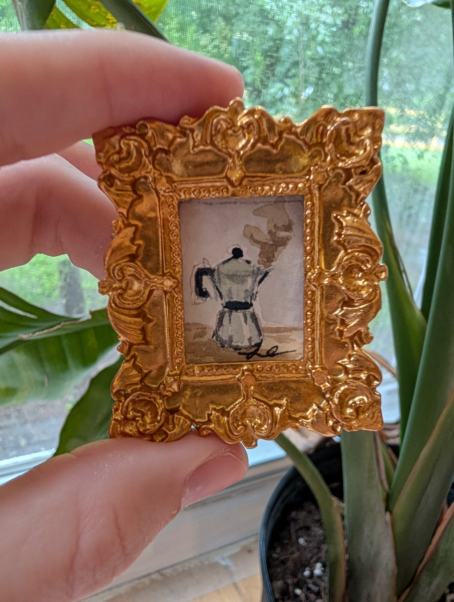 Mini Mocha Coffee Painting - Original Watercolor Art by Lora Cavallin
