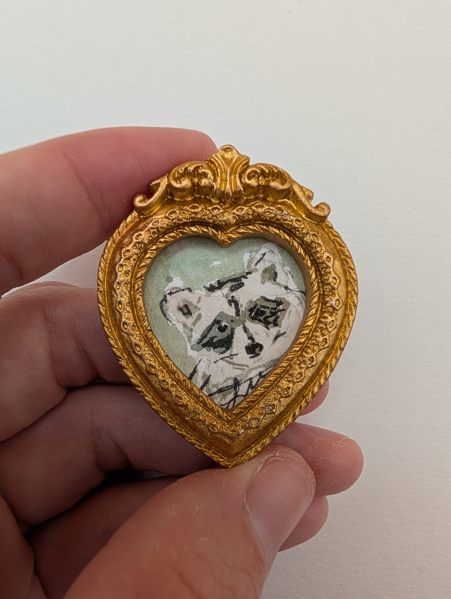 Mini Baby Raccoon Painting - Original Watercolor Art by Lora Cavallin