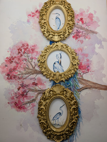 Blue Heron Trio — Set of 3 Framed Art Prints