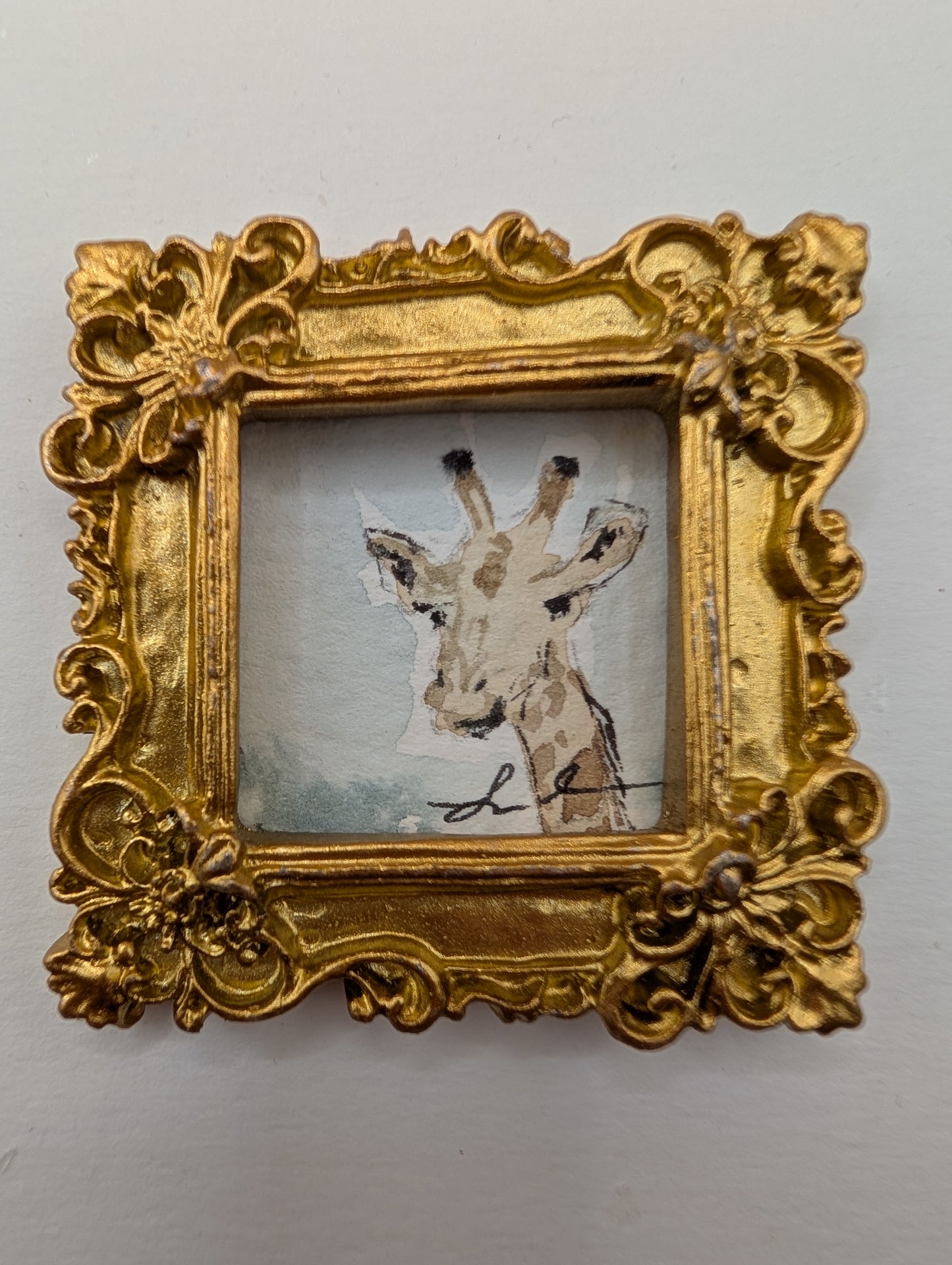 Mini Giraffe Painting - Original Watercolor Art by Lora Cavallin