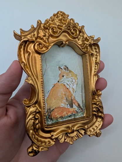 Mini Fox Painting - Original Watercolor Art by Lora Cavallin