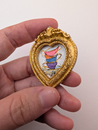Mini Stack of Teacups Painting - Original Watercolor Art by Lora Cavallin