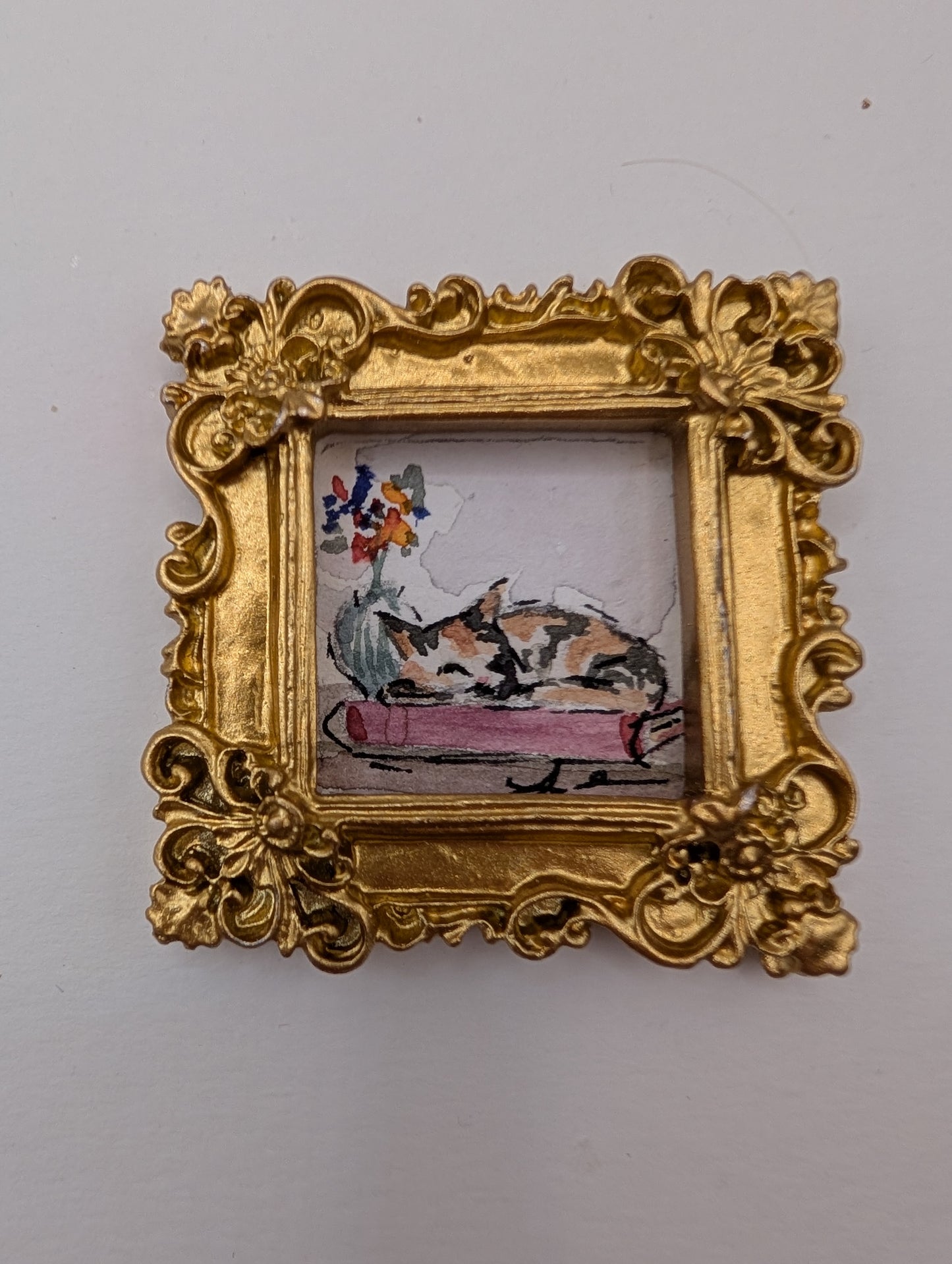 Mini Sleeping Cat Painting - Original Watercolor Art by Lora Cavallin