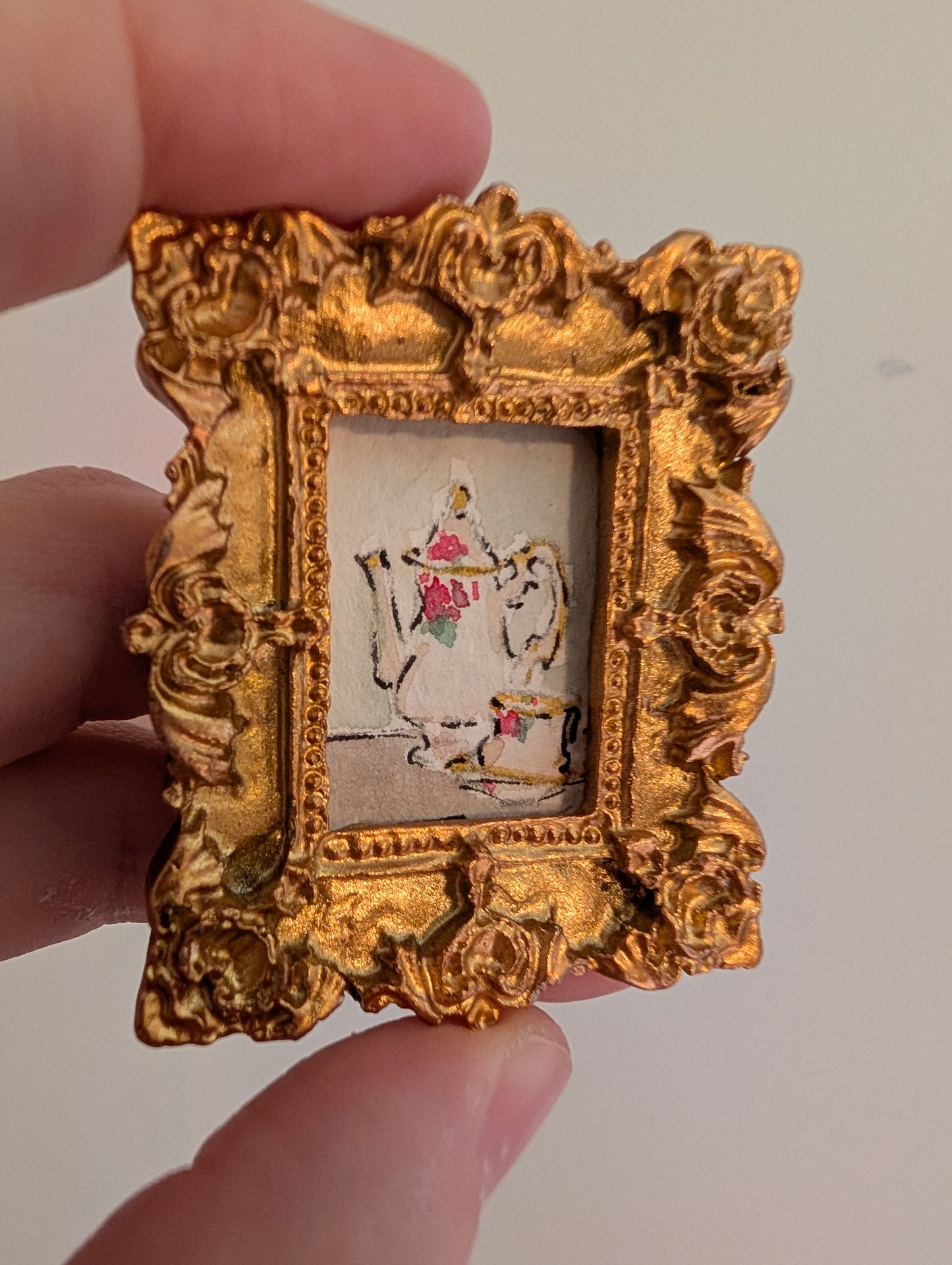 Mini Teapot and Teacup Painting - Original Watercolor Art by Lora Cavallin