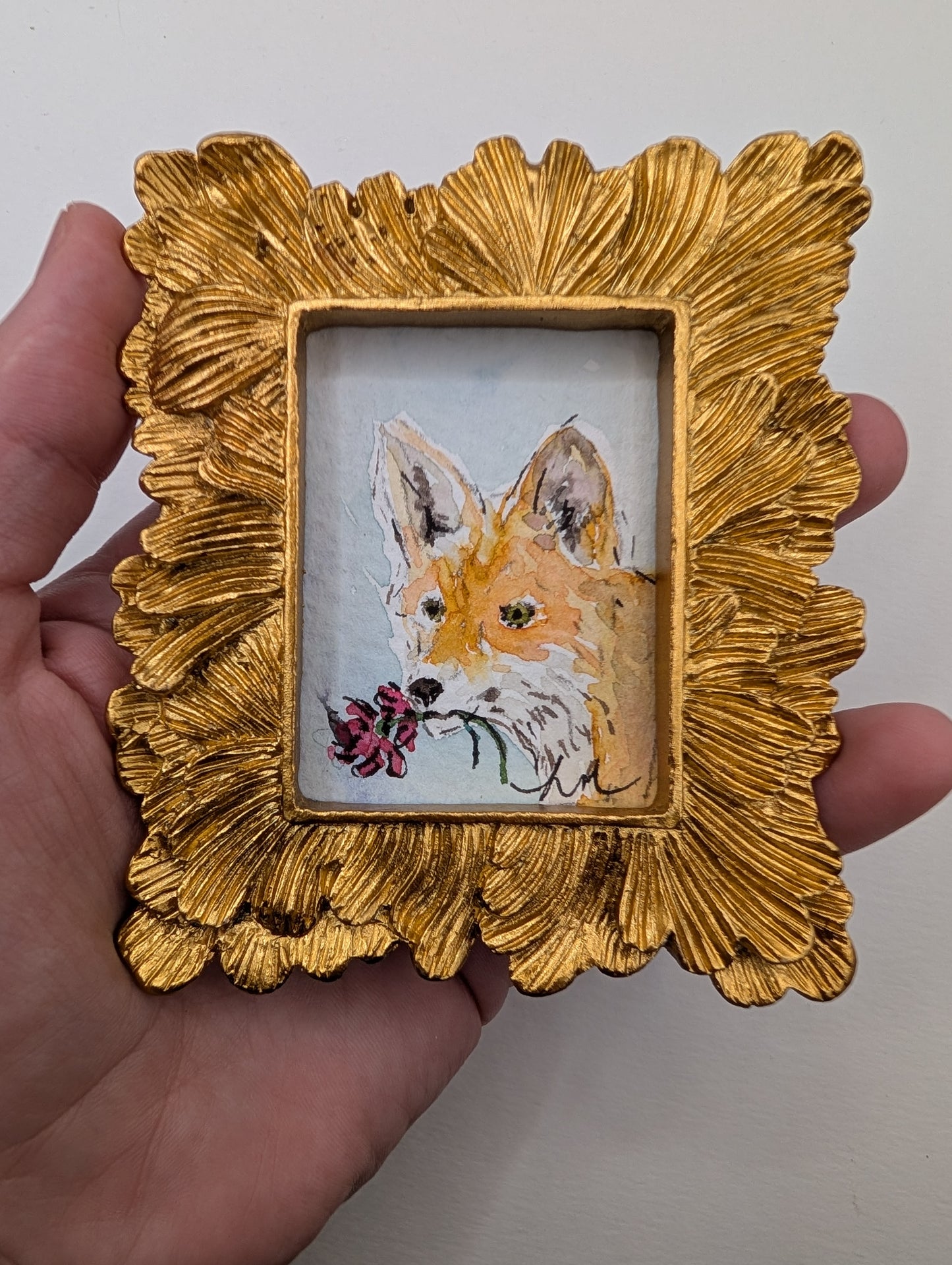 Mini Fox Painting - Original Watercolor Art by Lora Cavallin