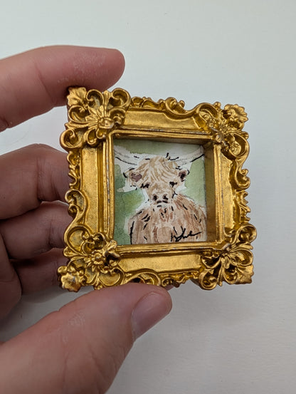 Mini Highland Cow Painting - Original Watercolor Art by Lora Cavallin